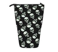 JKLQWC Standing Retractable Cute Pencil Case Organizer, Black Skull Prints Stationery & Makeup Pouch for Travel, School, Office, Gifts