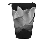 JKLQWC Standing Retractable Cute Pencil Case Organizer, Black White Flower Prints Stationery & Makeup Pouch for Travel, School, Office, Gifts