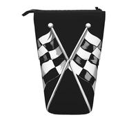 JKLQWC Standing Retractable Cute Pencil Case Organizer - Black White Formula Checkered Flags Pattern Prints Stationery & Makeup Pouch for Travel, School, Office, Gifts