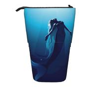 JKLQWC Standing Retractable Cute Pencil Case Organizer, Blue Mermaid Prints Stationery & Makeup Pouch for Travel, School, Office, Gifts
