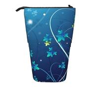 JKLQWC Standing Retractable Cute Pencil Case Organizer, Blue Mini Flower Swirl Prints Stationery & Makeup Pouch for Travel, School, Office, Gifts