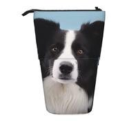 JKLQWC Standing Retractable Cute Pencil Case Organizer - Border Collie Prints Stationery & Makeup Pouch for Travel, School, Office, Gifts