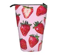 JKLQWC Standing Retractable Cute Pencil Case Organizer - Bright Strawberries Prints Stationery & Makeup Pouch for Travel, School, Office, Gifts