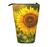 JKLQWC Standing Retractable Cute Pencil Case Organizer - Bright Sunflower Prints Stationery & Makeup Pouch for Travel, School, Office, Gifts