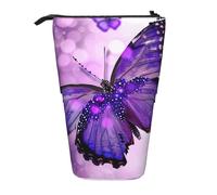 JKLQWC Standing Retractable Cute Pencil Case Organizer - Butterfly 1 Prints Stationery & Makeup Pouch for Travel, School, Office, Gifts