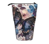 JKLQWC Standing Retractable Cute Pencil Case Organizer - Butterfly Flower Prints Stationery & Makeup Pouch for Travel, School, Office, Gifts