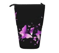 JKLQWC Standing Retractable Cute Pencil Case Organizer, Butterfly Purple Prints Stationery & Makeup Pouch for Travel, School, Office, Gifts