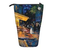 JKLQWC Standing Retractable Cute Pencil Case Organizer - Cafe Terrace at Night Prints Stationery & Makeup Pouch for Travel, School, Office, Gifts