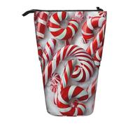 JKLQWC Standing Retractable Cute Pencil Case Organizer - Candy Canes in Snow Prints Stationery & Makeup Pouch for Travel, School, Office, Gifts