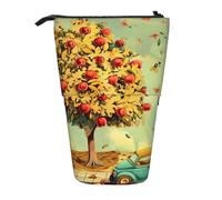 JKLQWC Standing Retractable Cute Pencil Case Organizer - car Under Fruit Trees Prints Stationery & Makeup Pouch for Travel, School, Office, Gifts