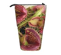 JKLQWC Standing Retractable Cute Pencil Case Organizer - Carnivorous Plant Prints Stationery & Makeup Pouch for Travel, School, Office, Gifts
