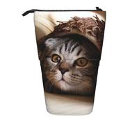JKLQWC Standing Retractable Cute Pencil Case Organizer, Cat Under Blanket Prints Stationery & Makeup Pouch for Travel, School, Office, Gifts