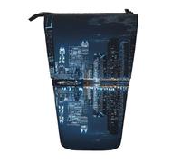 JKLQWC Standing Retractable Cute Pencil Case Organizer - Chicago Reflected Prints Stationery & Makeup Pouch for Travel, School, Office, Gifts