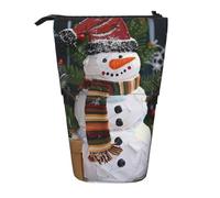 JKLQWC Standing Retractable Cute Pencil Case Organizer - Christmas Carton Snowman Prints Stationery & Makeup Pouch for Travel, School, Office, Gifts