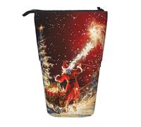 JKLQWC Standing Retractable Cute Pencil Case Organizer - Christmas Magic Prints Stationery & Makeup Pouch for Travel, School, Office, Gifts