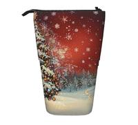 JKLQWC Standing Retractable Cute Pencil Case Organizer - Christmas Prints Stationery & Makeup Pouch for Travel, School, Office, Gifts