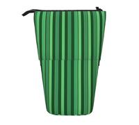 JKLQWC Standing Retractable Cute Pencil Case Organizer - Classic Green Striped Prints Stationery & Makeup Pouch for Travel, School, Office, Gifts