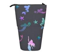 JKLQWC Standing Retractable Cute Pencil Case Organizer, Colored Beautiful Mermaid Prints Stationery & Makeup Pouch for Travel, School, Office, Gifts