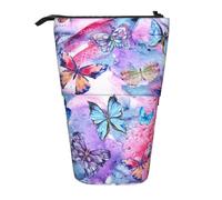 JKLQWC Standing Retractable Cute Pencil Case Organizer, Colorful Butterfly Prints Stationery & Makeup Pouch for Travel, School, Office, Gifts