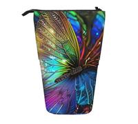 JKLQWC Standing Retractable Cute Pencil Case Organizer - Colorful Rainbow Butterfly Prints Stationery & Makeup Pouch for Travel, School, Office, Gifts