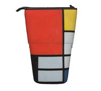 JKLQWC Standing Retractable Cute Pencil Case Organizer, Composition in Red Yellow Blue and Black Prints Stationery & Makeup Pouch for Travel, School, Office, Gifts
