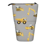 JKLQWC Standing Retractable Cute Pencil Case Organizer, Construction Trucks Prints Stationery & Makeup Pouch for Travel, School, Office, Gifts