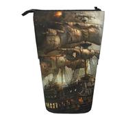 JKLQWC Standing Retractable Cute Pencil Case Organizer - Cool Pirate Ship Prints Stationery & Makeup Pouch for Travel, School, Office, Gifts