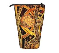 JKLQWC Standing Retractable Cute Pencil Case Organizer, Cool Steampunk Gears Prints Stationery & Makeup Pouch for Travel, School, Office, Gifts
