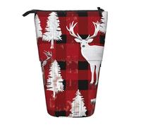 JKLQWC Standing Retractable Cute Pencil Case Organizer - Cow Deer Tree Christmas Prints Stationery & Makeup Pouch for Travel, School, Office, Gifts