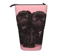 JKLQWC Standing Retractable Cute Pencil Case Organizer, Cute Black Pug Prints Stationery & Makeup Pouch for Travel, School, Office, Gifts