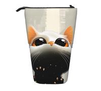 JKLQWC Standing Retractable Cute Pencil Case Organizer - Cute Cartoon Cat Prints Stationery & Makeup Pouch for Travel, School, Office, Gifts