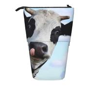JKLQWC Standing Retractable Cute Pencil Case Organizer, Cute Cow Under White Clouds Prints Stationery & Makeup Pouch for Travel, School, Office, Gifts