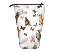 JKLQWC Standing Retractable Cute Pencil Case Organizer, Cute Kitten Butterfly Prints Stationery & Makeup Pouch for Travel, School, Office, Gifts