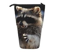 JKLQWC Standing Retractable Cute Pencil Case Organizer, Cute Raccoon Prints Stationery & Makeup Pouch for Travel, School, Office, Gifts