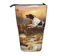 JKLQWC Standing Retractable Cute Pencil Case Organizer - Dog Catching Pheasant Prints Stationery & Makeup Pouch for Travel, School, Office, Gifts