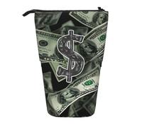JKLQWC Standing Retractable Cute Pencil Case Organizer - Dollar Sign Money Prints Stationery & Makeup Pouch for Travel, School, Office, Gifts