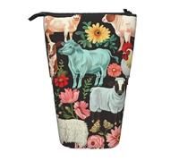 JKLQWC Standing Retractable Cute Pencil Case Organizer - Farm Animal Prints Stationery & Makeup Pouch for Travel, School, Office, Gifts