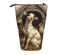 JKLQWC Standing Retractable Cute Pencil Case Organizer - Farm Animals Prints Stationery & Makeup Pouch for Travel, School, Office, Gifts