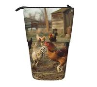 JKLQWC Standing Retractable Cute Pencil Case Organizer - Farm Chickens Prints Stationery & Makeup Pouch for Travel, School, Office, Gifts