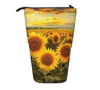 JKLQWC Standing Retractable Cute Pencil Case Organizer - Farm Sunflowers Prints Stationery & Makeup Pouch for Travel, School, Office, Gifts