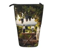 JKLQWC Standing Retractable Cute Pencil Case Organizer - Farmhouse red Wine Prints Stationery & Makeup Pouch for Travel, School, Office, Gifts