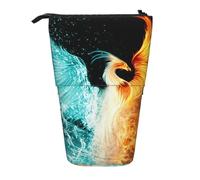 JKLQWC Standing Retractable Cute Pencil Case Organizer, fire and Water Phoenix Prints Stationery & Makeup Pouch for Travel, School, Office, Gifts