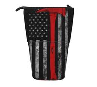 JKLQWC Standing Retractable Cute Pencil Case Organizer, Firefighter Axe Red Line Flag Prints Stationery & Makeup Pouch for Travel, School, Office, Gifts