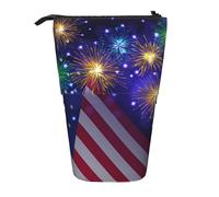 JKLQWC Standing Retractable Cute Pencil Case Organizer, Firework American Flag 4Th of July Prints Stationery & Makeup Pouch for Travel, School, Office, Gifts