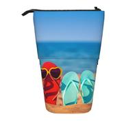 JKLQWC Standing Retractable Cute Pencil Case Organizer, Flip-Flops on a Sandy Beach Prints Stationery & Makeup Pouch for Travel, School, Office, Gifts