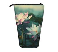 JKLQWC Standing Retractable Cute Pencil Case Organizer - Flowers Blooming in The rain Prints Stationery & Makeup Pouch for Travel, School, Office, Gifts