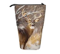 JKLQWC Standing Retractable Cute Pencil Case Organizer - Free Whitetail Deer Prints Stationery & Makeup Pouch for Travel, School, Office, Gifts