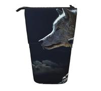 JKLQWC Standing Retractable Cute Pencil Case Organizer, Full-Moon Wolves 3D Prints Stationery & Makeup Pouch for Travel, School, Office, Gifts
