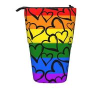 JKLQWC Standing Retractable Cute Pencil Case Organizer, Gay Pride Rainbow Pattern Prints Stationery & Makeup Pouch for Travel, School, Office, Gifts