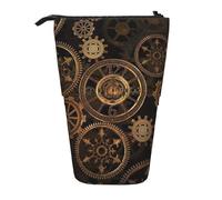 JKLQWC Standing Retractable Cute Pencil Case Organizer, Gears Clock Bronze Century Prints Stationery & Makeup Pouch for Travel, School, Office, Gifts